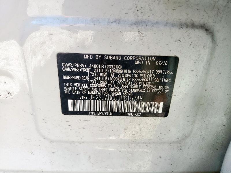 JF2SJADC0JH615748 - 2018 SUBARU FORESTER 2.5I PREMIUM Blanco foto 13