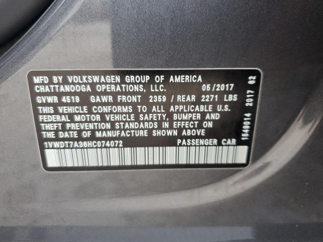 1VWDT7A36HC074072 - 2017 VOLKSWAGEN PASSAT R-LINE Boz foto 12