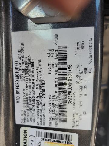 3FA6P0LU4HR301196 - 2017 FORD FUSION SE HYBRID GRAY photo 12