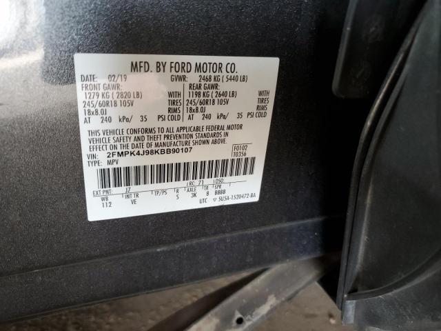 2FMPK4J98KBB90107 - 2019 FORD EDGE SEL CHARCOAL photo 14