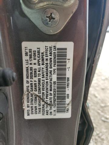 19XFB2F9XCE011105 - 2012 HONDA CIVIC EXL GRAY photo 12