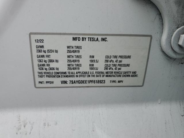 7SAYGDEE1PF618923 - 2023 TESLA MODEL Y WHITE photo 12