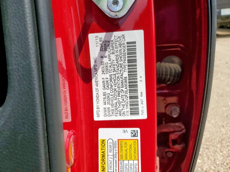 1HGCV2F35LA003858 - 2020 HONDA ACCORD SPORT 红色 照片 12