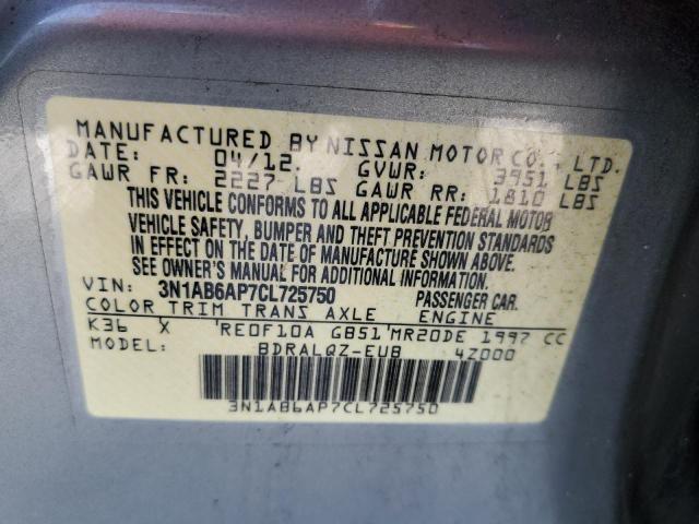 3N1AB6AP7CL725750 - 2012 NISSAN SENTRA 2.0 GRAY photo 12