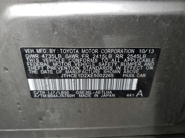 JTHCE1D2XE5002265 - 2014 LEXUS IS 350 GRAY photo 12