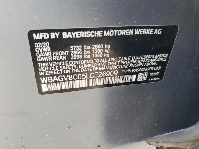 WBAGV8C05LCE26909 - 2020 BMW M850XI GRAY photo 12