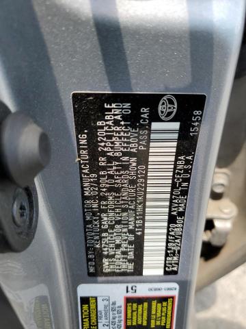 4T1B11HK1KU229120 - 2019 TOYOTA CAMRY L 银色 照片 13