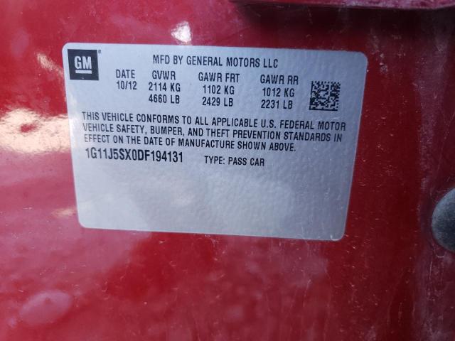 1G11J5SX0DF194131 - 2013 CHEVROLET MALIBU LTZ წითელი ფოტო 10