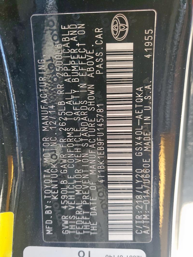 4T1BK1EB9FU145781 - 2015 TOYOTA AVALON XLE BLACK photo 13