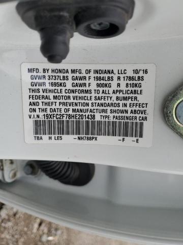19XFC2F78HE201438 - 2017 HONDA CIVIC EX WHITE photo 12