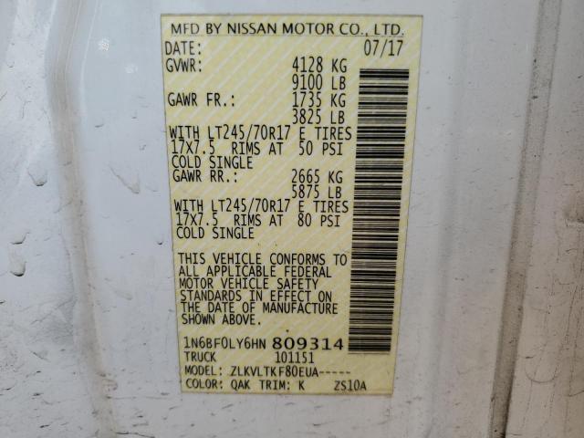 1N6BF0LY6HN809314 - 2017 NISSAN NV 2500 S WHITE photo 13