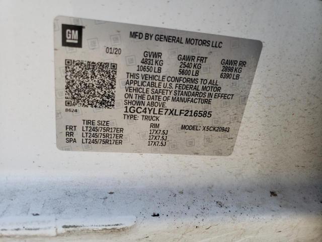 1GC4YLE7XLF216585 - 2020 CHEVROLET SILVERADO K2500 HEAVY DUTY WHITE photo 12