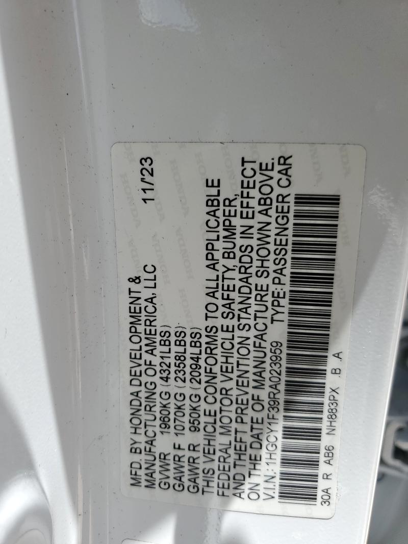 1HGCY1F39RA023959 - 2024 HONDA ACCORD EX Ağ foto 12