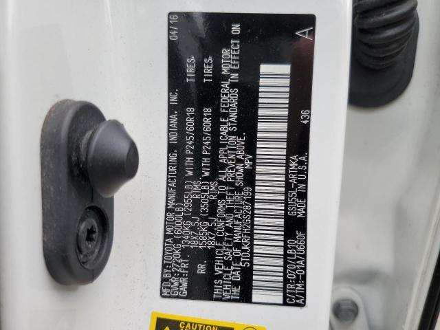 5TDJKRFH2GS287199 - 2016 TOYOTA HIGHLANDER XLE WHITE photo 13