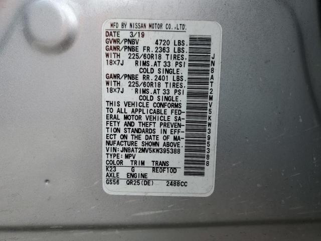 JN8AT2MV5KW395388 - 2019 NISSAN ROGUE S SILVER photo 14