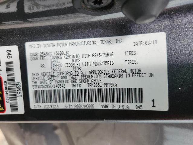 5TFAX5GN5KX148542 - 2019 TOYOTA TACOMA DOUBLE CAB Grafit foto 12