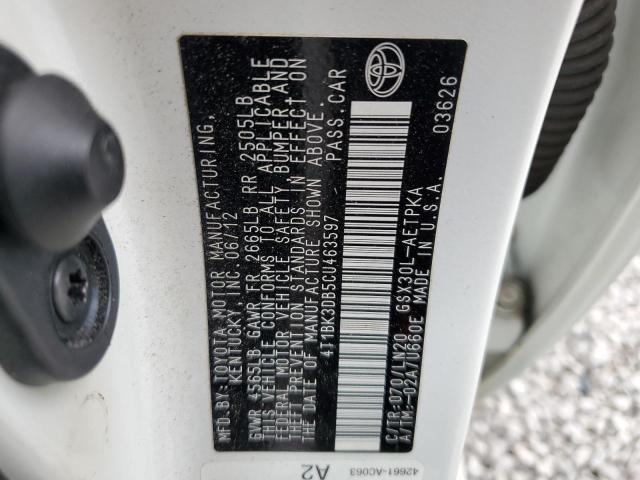 4T1BK3DB5CU463597 - 2012 TOYOTA AVALON BASE 白色 照片 12