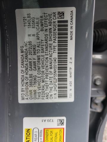 2HGFE2F55NH551040 - 2022 HONDA CIVIC SPORT BLUE photo 10