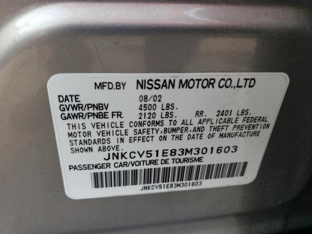 JNKCV51E83M301603 - 2003 INFINITI G35 SILVER photo 12