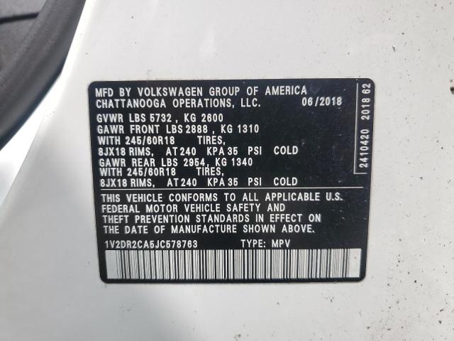 1V2DR2CA5JC578763 - 2018 VOLKSWAGEN ATLAS SE Blanco foto 13
