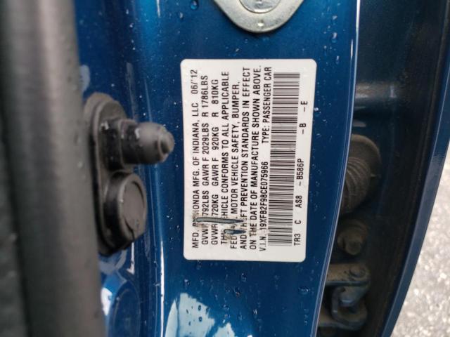 19XFB2F98CE075966 - 2012 HONDA CIVIC EXL ლურჯი ფოტო 12