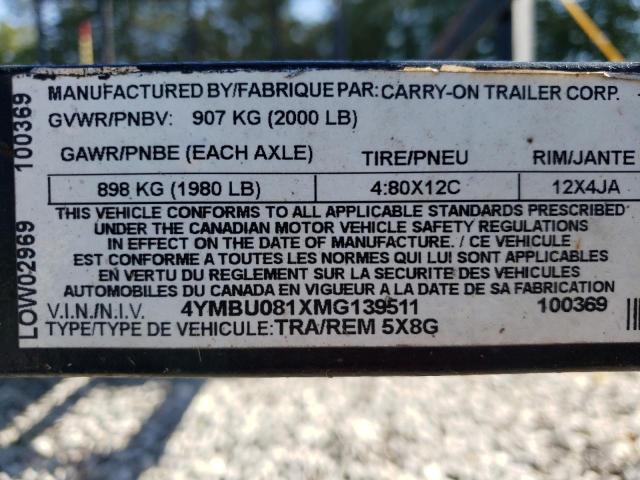 4YMBU081XMG139511 - 2021 UTILITY LANDSCAPE BLACK photo 10