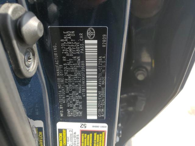 4T1B11HKXKU739689 - 2019 TOYOTA CAMRY L 蓝色 照片 13