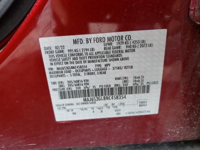 MAJ6S3GL8NC458354 - 2022 FORD ECOSPORT SE MAROON photo 13