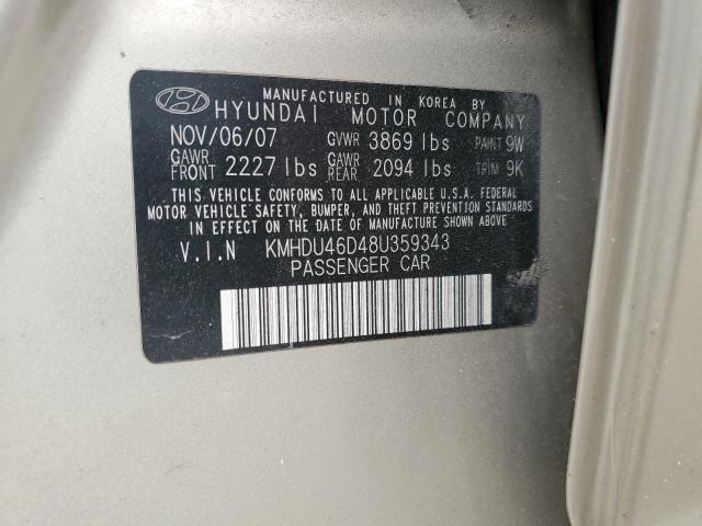 KMHDU46D48U359343 - 2008 HYUNDAI ELANTRA GLS GOLD photo 12