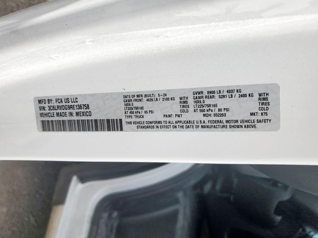 3C6LRVDG9RE136758 - 2024 RAM PROMASTER 2500 HIGH თეთრი ფოტო 14