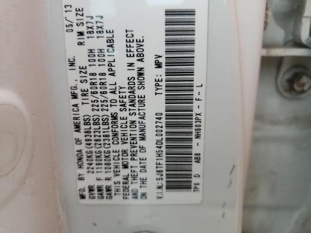 5J6TF1H54DL002740 - 2013 HONDA CROSSTOUR EXL თეთრი ფოტო 12