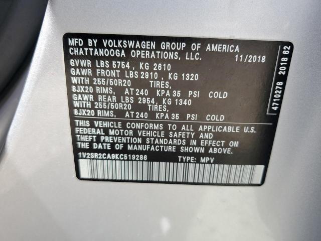 1V2SR2CA9KC519286 - 2019 VOLKSWAGEN ATLAS SEL SILVER photo 13