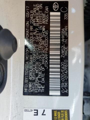 JTDKARFP4H3020745 - 2017 TOYOTA PRIUS PRIM თეთრი ფოტო 13