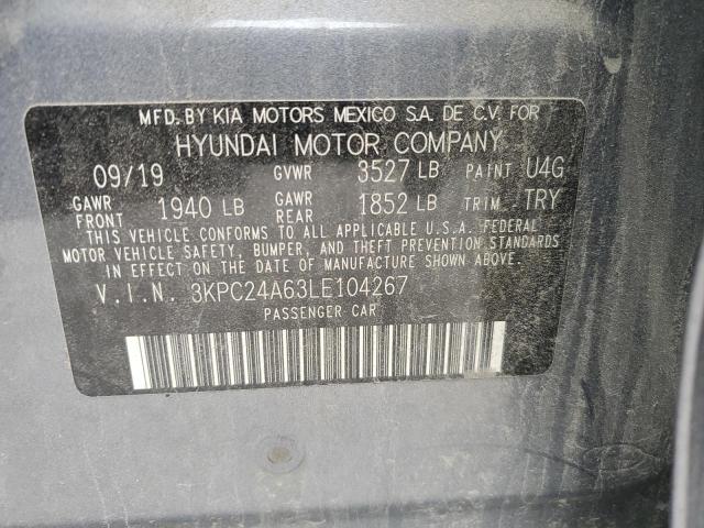 3KPC24A63LE104267 - 2020 HYUNDAI ACCENT SE CHARCOAL photo 12