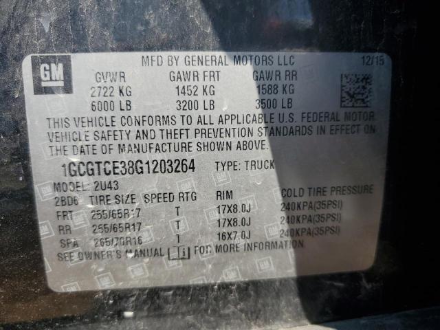 1GCGTCE38G1203264 - 2016 CHEVROLET COLORADO LT BLACK photo 12