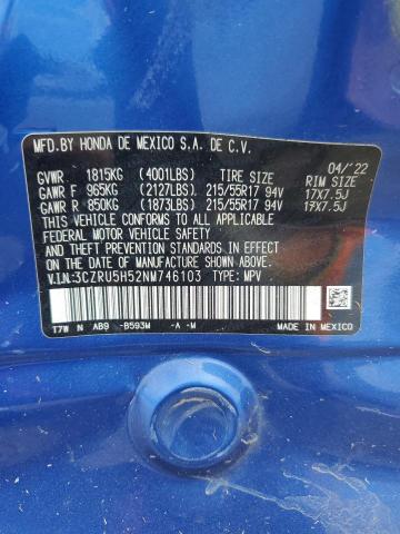 3CZRU5H52NM746103 - 2022 HONDA HR-V EX BLUE photo 14