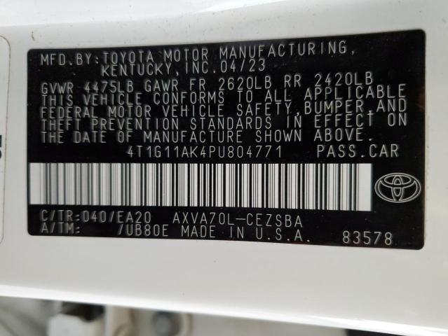 4T1G11AK4PU804771 - 2023 TOYOTA CAMRY SE NIGHT SHADE WHITE photo 12