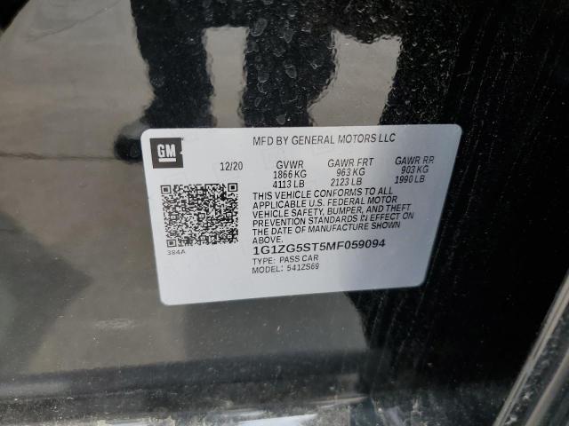 1G1ZG5ST5MF059094 - 2021 CHEVROLET MALIBU RS CHARCOAL photo 12