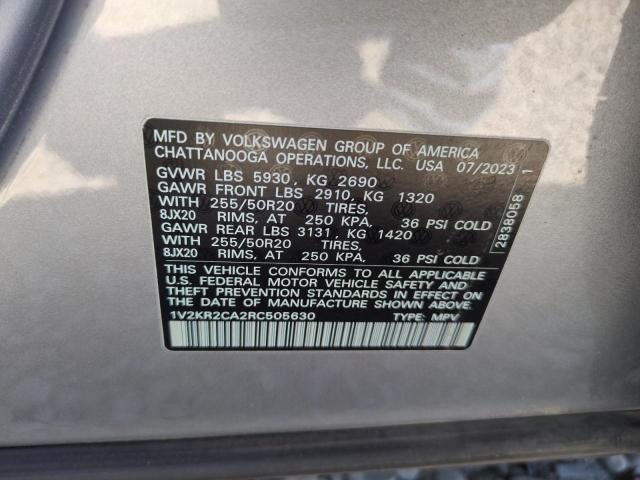 1V2KR2CA2RC505630 - 2024 VOLKSWAGEN ATLAS SE ვერცხლისფერი ფოტო 12