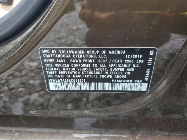 1VWLA7A35KC011909 - 2019 VOLKSWAGEN PASSAT WOLFSBURG 棕色 照片 12