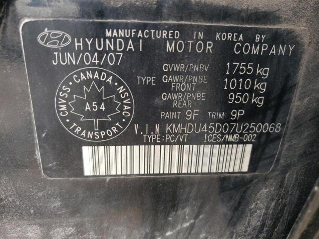 KMHDU45D07U250068 - 2007 HYUNDAI ELANTRA GL BLACK photo 13