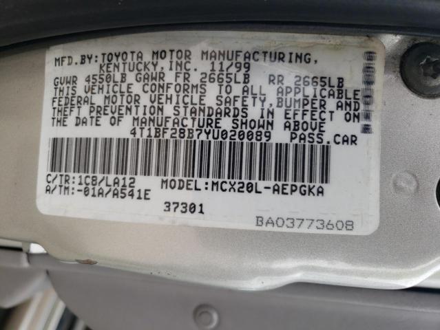 4T1BF28B7YU020089 - 2000 TOYOTA AVALON XL 银色 照片 23