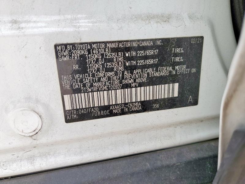 2T3W1RFV5MC120927 - 2021 TOYOTA RAV4 XLE WHITE photo 12