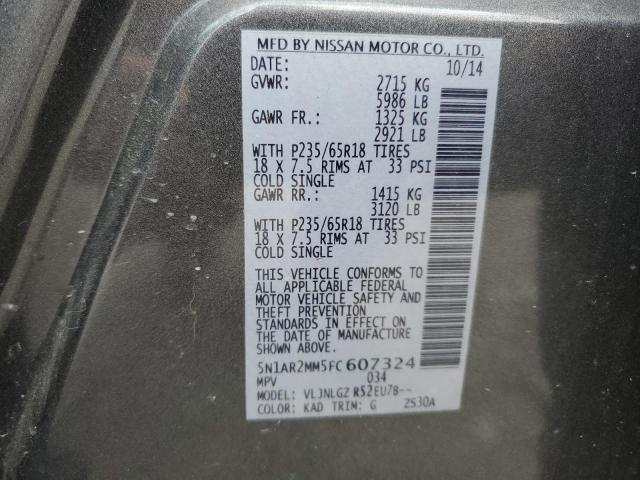 5N1AR2MM5FC607324 - 2015 NISSAN PATHFINDER S GRAY photo 13