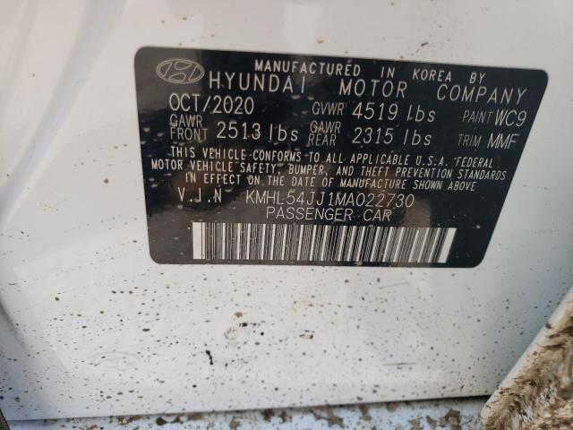 KMHL54JJ1MA022730 - 2021 HYUNDAI SONATA HYBRID WHITE photo 12