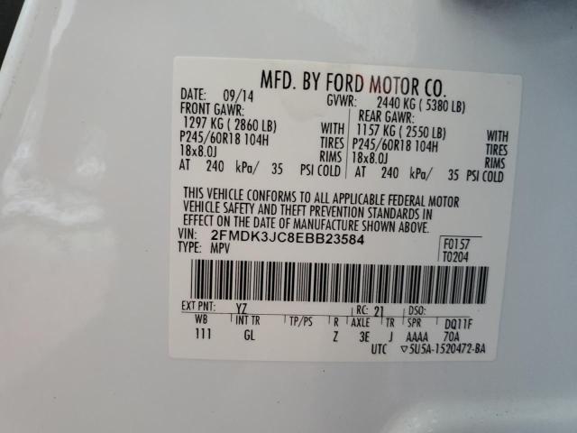 2FMDK3JC8EBB23584 - 2014 FORD EDGE SEL WHITE photo 14