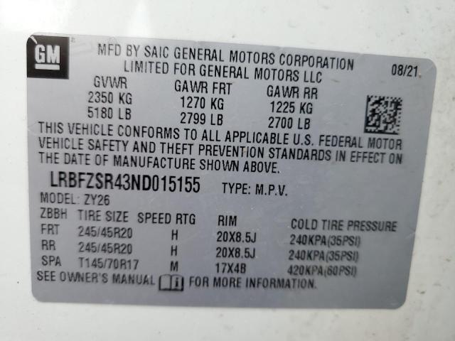 LRBFZSR43ND015155 - 2022 BUICK ENVISION AVENIR WHITE photo 14