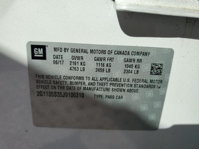 2G1105S35J9106310 - 2018 CHEVROLET IMPALA LT WHITE photo 12