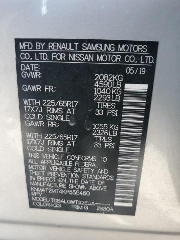 KNMAT2MT4KP555460 - 2019 NISSAN ROGUE S SILVER photo 14