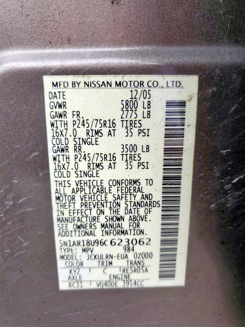 5N1AR18U96C623062 - 2006 NISSAN PATHFINDER LE Թուխ լուսանկար 13